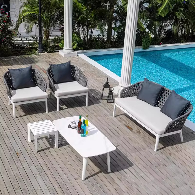 Sofá al aire libre combinado patio jardín terraza balcón impermeable solar al aire libre sofá de aleación de aluminio de caña