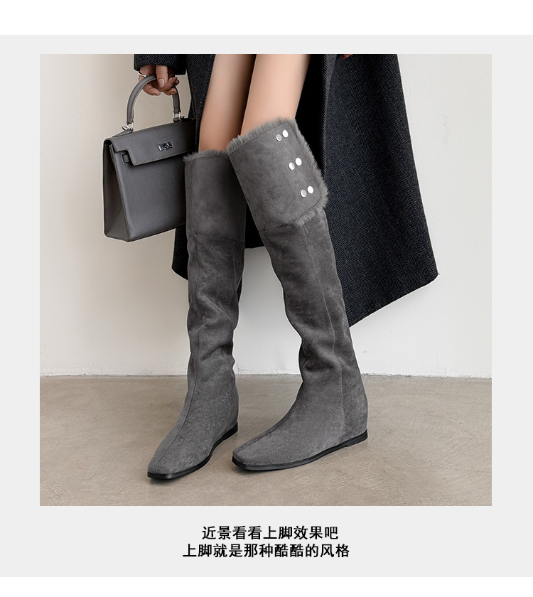 Boot tuyết nữ cổ cao ôm chân, lót lông dày, gót wedge nâng chiều cao, hai kiểu mang — màu xám chi tiết 10