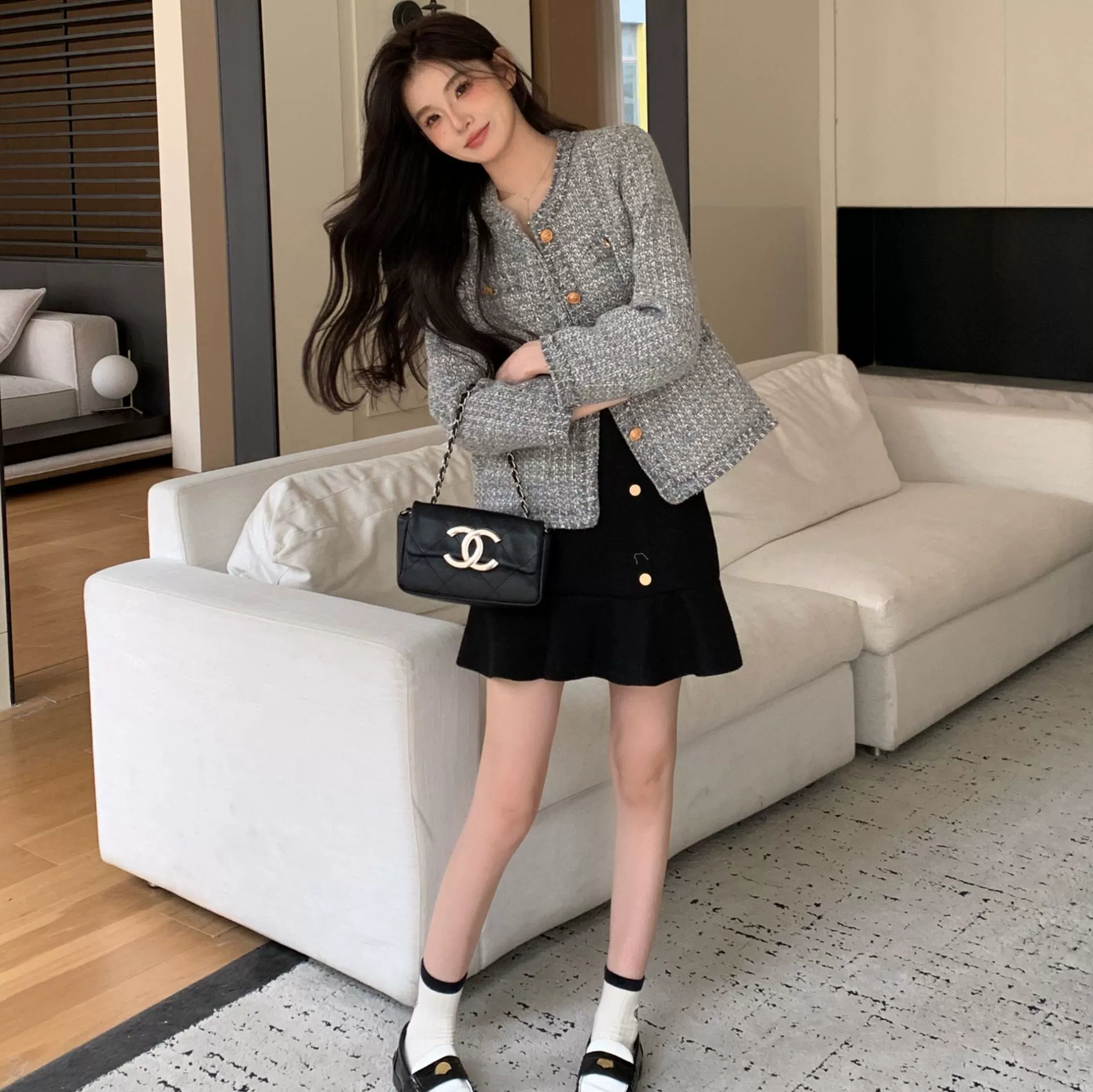 Цветной небольшой осенний пиджак, в стиле Chanel, французский стиль