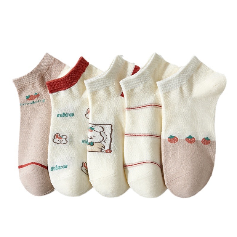 Calcetines Zhuji calcetines de mujer nuevos calcetines de primavera y verano de malla transpirable calcetines absorbentes de sudor calcetines de tobillo bajos de dibujos animados de moda para niñas