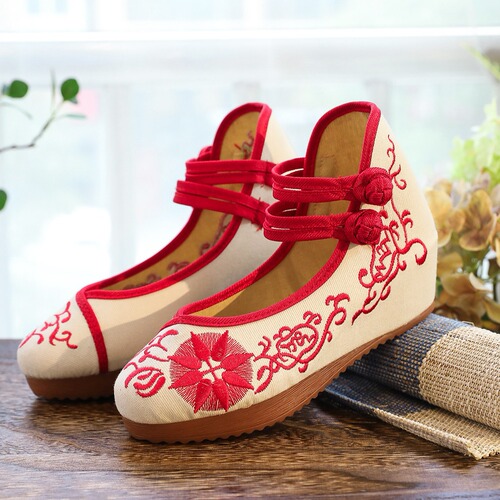 High heels, single shoes, wedge heels, thickened beef tendon sole cloth shoes, summer women's shoes, dropshipping
