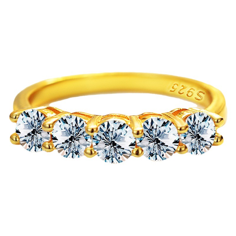 Moissanite fila de cinco estrellas anillo de diamantes PT950 platino hembra 18K oro s925 anillo de plata TikTok transmisión en vivo