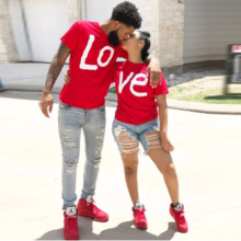 His- and- hers Couple Matching T-shirts Top Casual Red LO跨