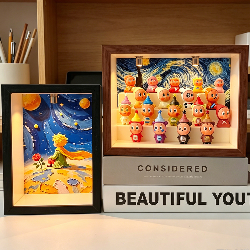 Doll Figurine Collection Display Frame Hollow 7.5cm Luminous Photo Frame Stand 6inch 7inch 8inch DIY Picture Frame Wall Hanging