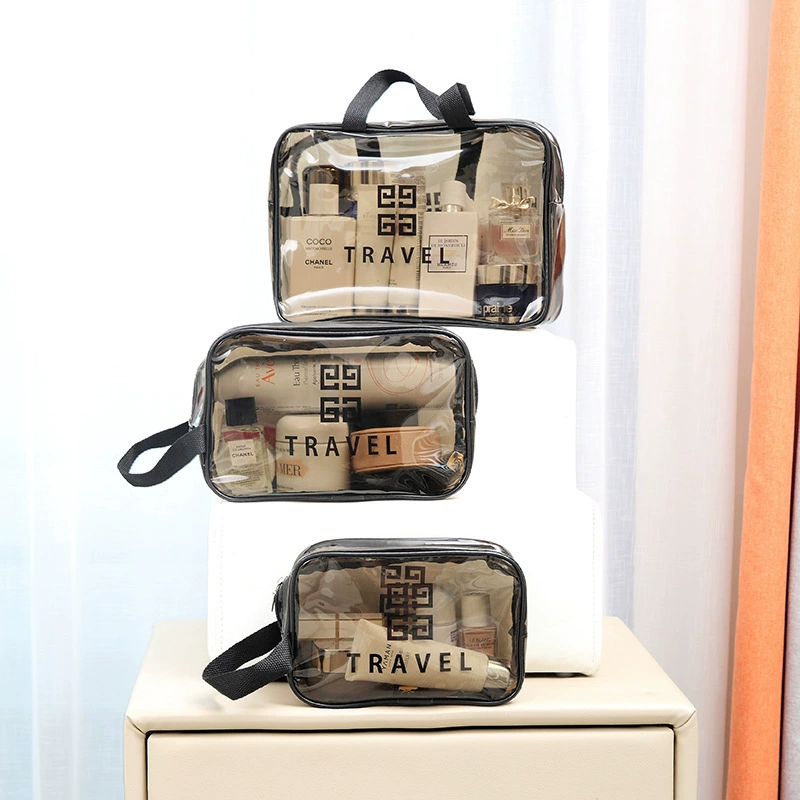 Transparent waterproof storage system, handheld cosmetic bag, set, 3 piece set