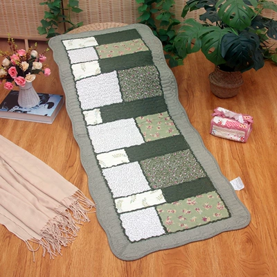 Korean Cotton Bedside Mat, Door Mat, Fabric Quilted Anti-Slip Patchwork Living Room Mat [Small Wholesale] (Avtomobil döşəmə paspasları) - elegant-green-bedside-mat-or-car-mat-back-seat-50x135cm