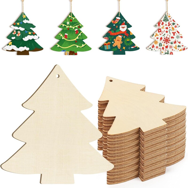 木製ペンダント diy 手描き落書きおもちゃレーザーカット空白クリスマスツリーホリデーパーティー装飾工芸品|undefined