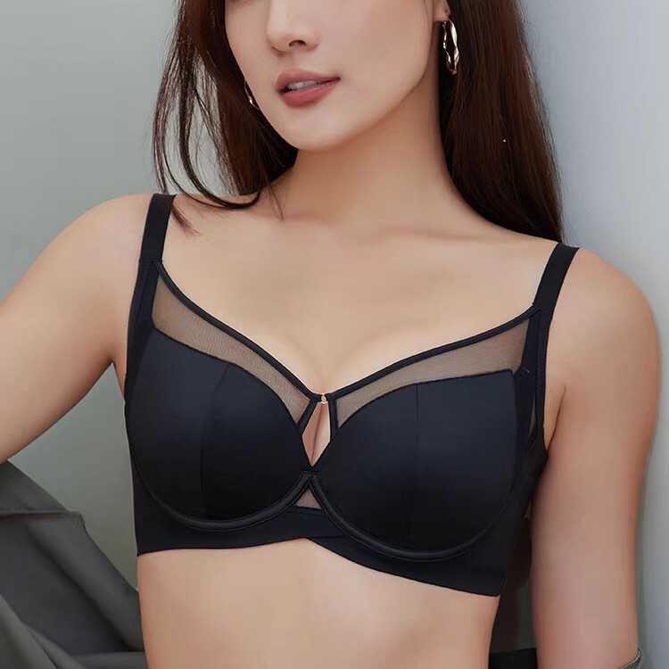 Satin Sexy Lingerie for Women with Large Busts, Minimizing and Gathering Effect, Thin Style, Side Breast Support, Anti-Sagging, Soft Underwire, Plus-Size Bra Set