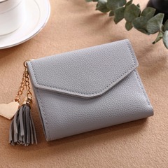 Factory Direct Supply Short Wallet Fringe Pendant Coin Purse with Lychee Pattern Multi-Card Slot Women's Minimalist Coin Purse