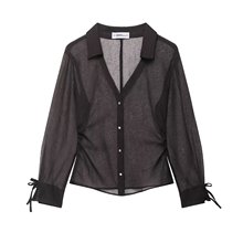 PB&ZA女装2025年秋季新款欧美时尚性感蝴蝶结饰半透明衬衫8615737