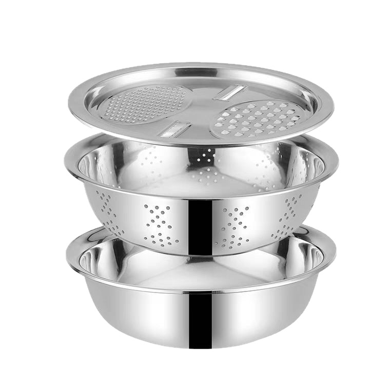 Acero inoxidable y lavabo, lavabo cepillado, juego de tres piezas, canasta de drenaje doméstica, lavabo de verduras, canasta de drenaje, tanque de condimentos de lado pequeño, olla de sopa