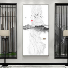创意线条水墨挂画现代客厅办公室背景墙装饰画禅意玄关茶室壁画