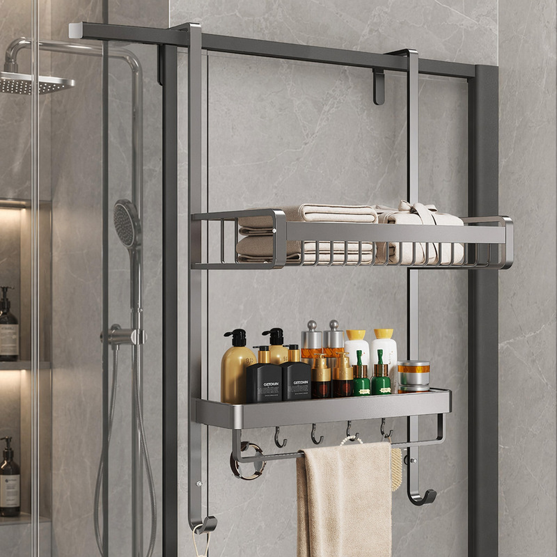 Shower room glass door rack, no-drill towel rack, bathroom storage shelf, towel bar, multi-functional storage Shower room glass door rack, no-drill towel rack, bathroom storage shelf, towel bar, multi-functional storage