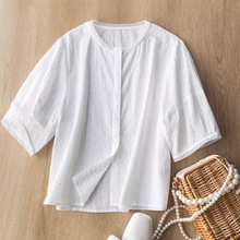 法式优雅气质重工花朵刺绣纯棉舒适拼接欧根纱宽松白衬衫上衣小衫