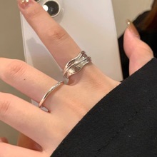 轻奢高级感戒指女小众设计个性指环时尚素圈ins风开口韩版食指戒