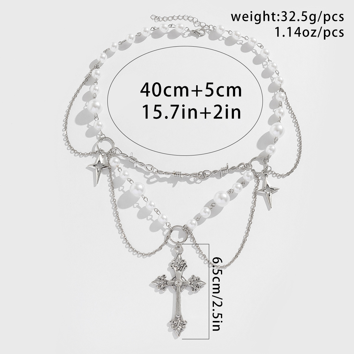 Pearl Pendant Necklace With Cross And Beaded Y2k Style Details_voghion.com