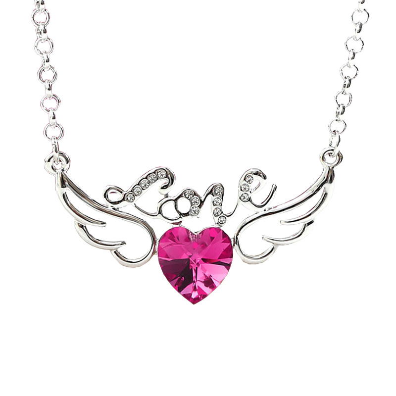 Mode Buchstaben Herzform Flügel Legierung Inlay Künstliche Kristall Valentine's Day Damen Halskette display picture 3