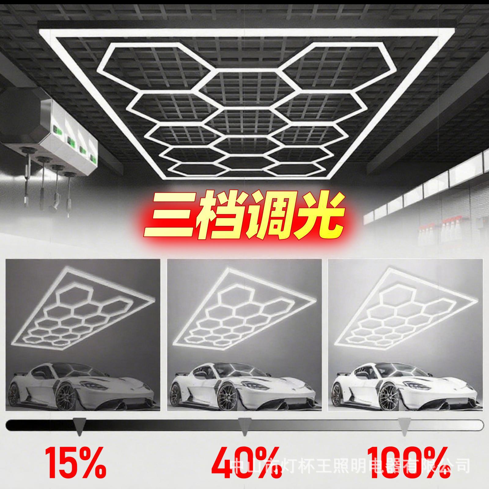 Luz de nido de abeja con atenuación de tres velocidades, luz de estación de reparación de garaje, soporte impermeable de belleza de automóvil led, luz de taller de lavado de autos de 220V