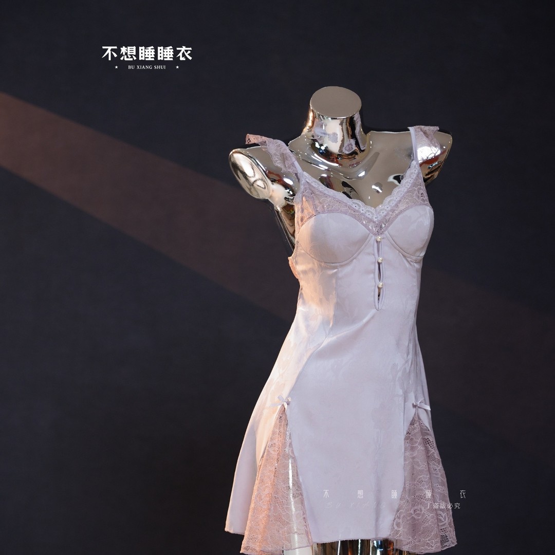 Silk [Four Seasons Jacquard] Women's Sexy Palace Lace Light Luxury Nightgown Pajamas Home Clothes with Breast Pad No Wires