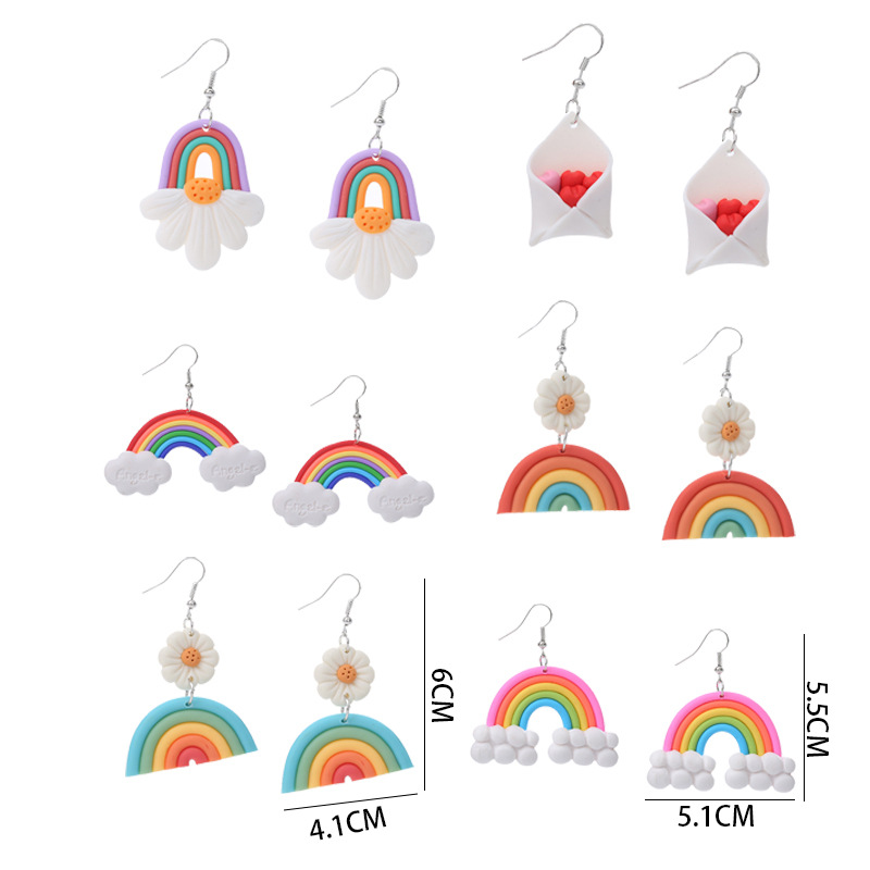 Cute Rainbow Soft Clay Earrings display picture 1