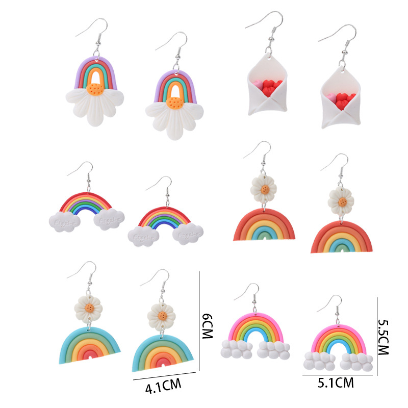 Arc-En-Ciel Mignon Argile Molle Des Boucles D'Oreilles display picture 1
