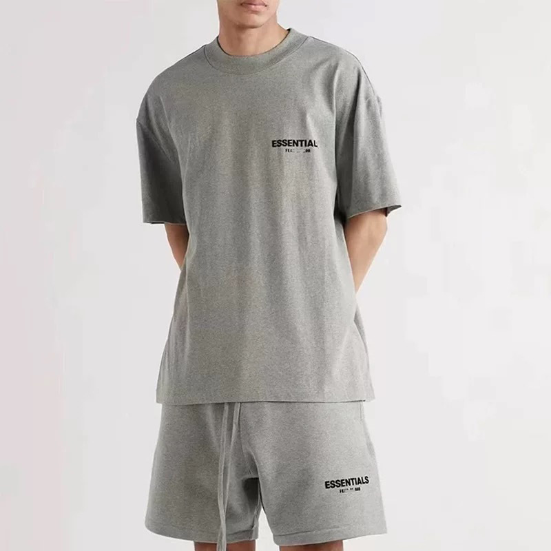 FOG ダブルライン ESSENTIALS 半袖ハイストリートアメリカンルーズカップルトレンディなブランド男性と女性の純綿 Tシャツ卸売