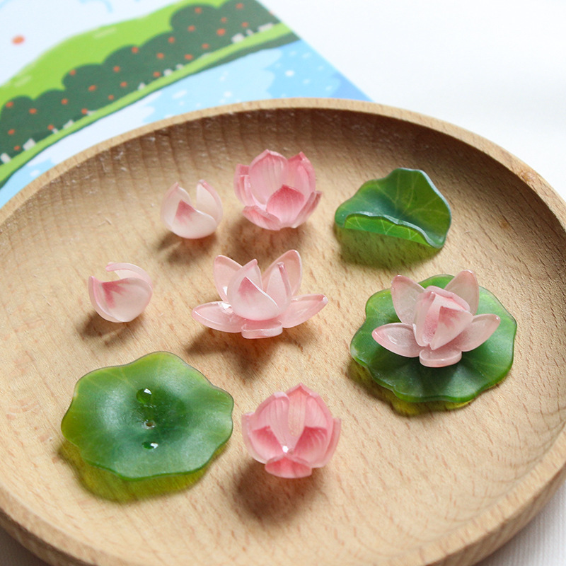 Simulation Three-dimensional Heat Shrinkable Tablet Summer Fresh Lotus Leaf Lotus diy Antique Hairpin Step-up Forbidden Jade Hairpin Flower Accessories