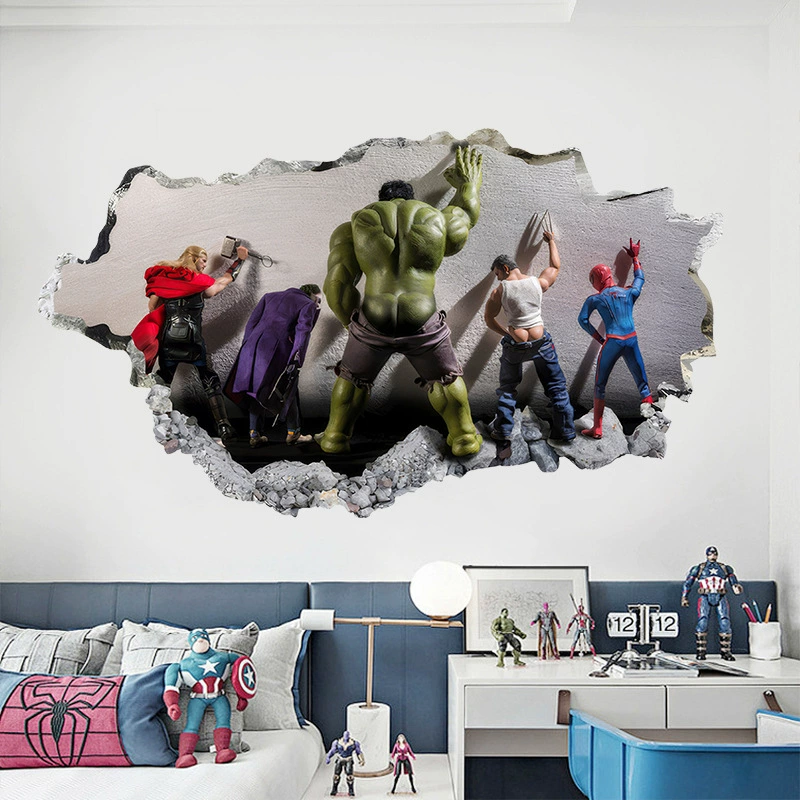 Забавные 3D наклейки на стену с изображением Мстителей, украшение для стен ванной комнаты, наклейка для комнаты мальчика с героями мультфильмов, самоклеящаяся наклейка на стену из ПВХ