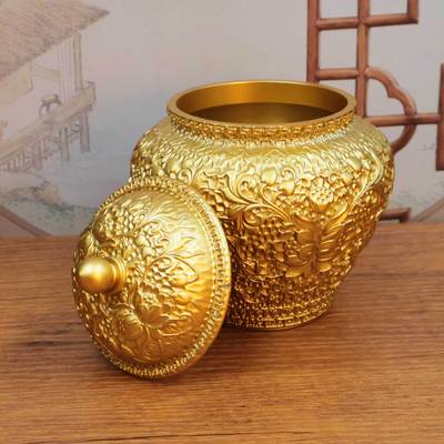 黄铜将军茶叶罐储物罐高档精品铜罐带盖防潮密封罐龙凤茶叶罐摆件