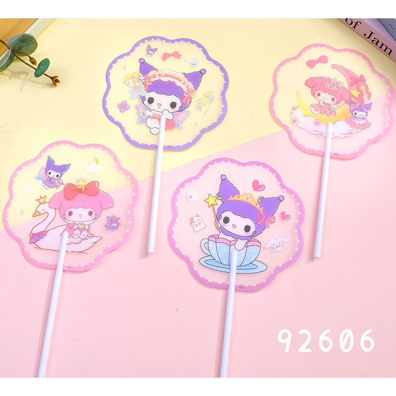 Long-handled PP fan [pedicle pink library purple] a variety of mixed hair
