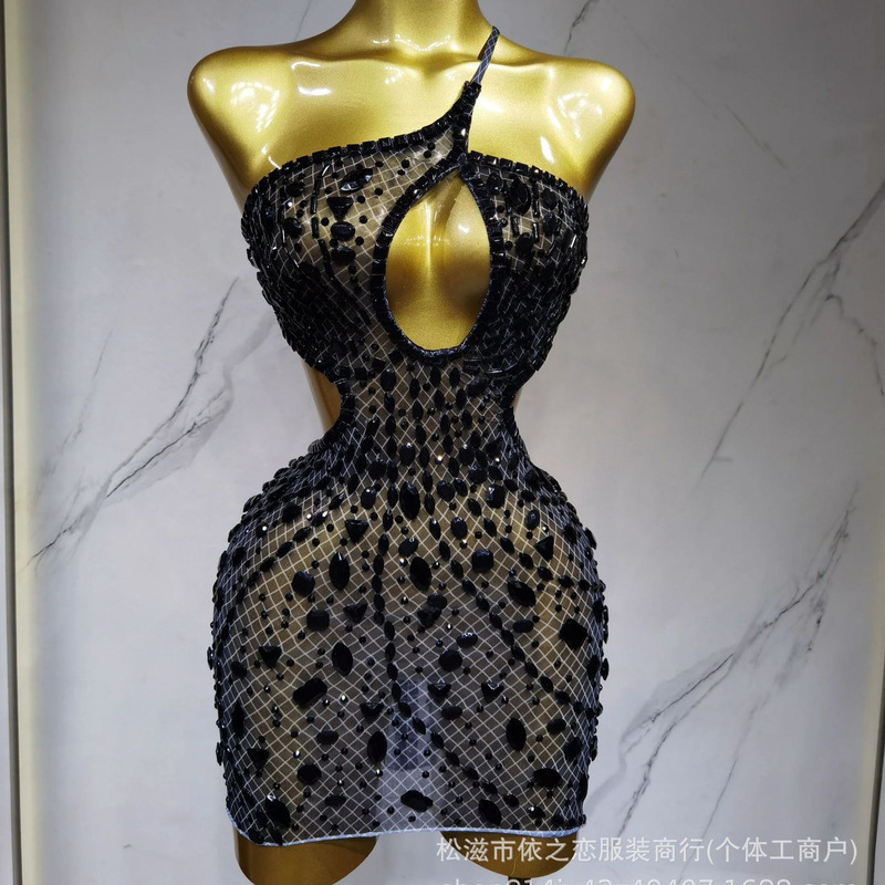 Amazon European and American Sexy Hot Girl Dress with Luxurious Rhinestones, See-Through Mesh, Backless Nightclub Bodycon Dress Amazon European and American Sexy Hot Girl Dress with Luxurious Rhinestones, See-Through Mesh, Backless Nightclub Bodycon Dress