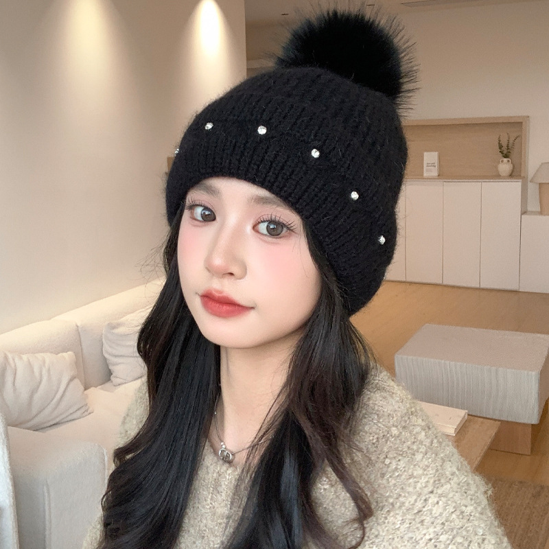 韩版秋冬季帽子女款大头围可爱毛球针织帽护耳保暖毛线帽百搭冷帽|undefined