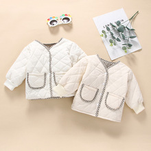 婴儿马甲夹棉棉袄加厚长袖菱格外套百搭开衫外套冬装新款女宝宝