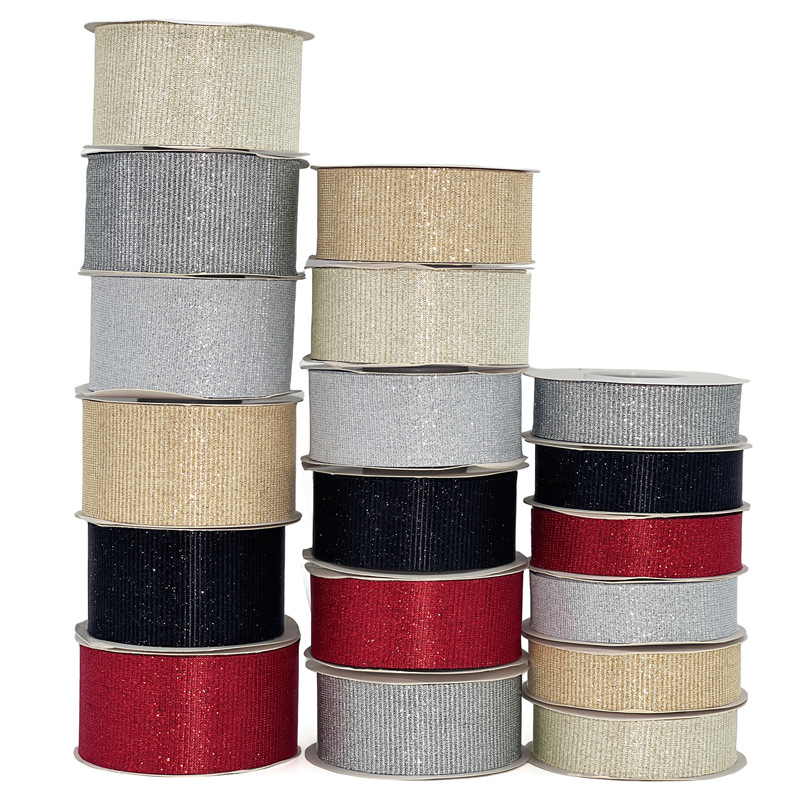 工厂批发织切边带高光撒粉缎带彩色丝带礼品包装服装辅料亮晶晶