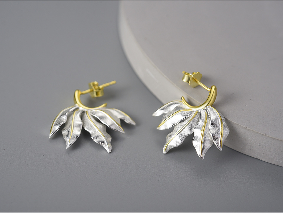 1 Pair Elegant Pastoral Leaf Plating Sterling Silver Earrings display picture 4