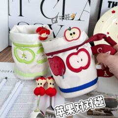 苹果可爱笔袋ins撞色茶杯高颜值学生文具大容量收纳笔筒收纳袋