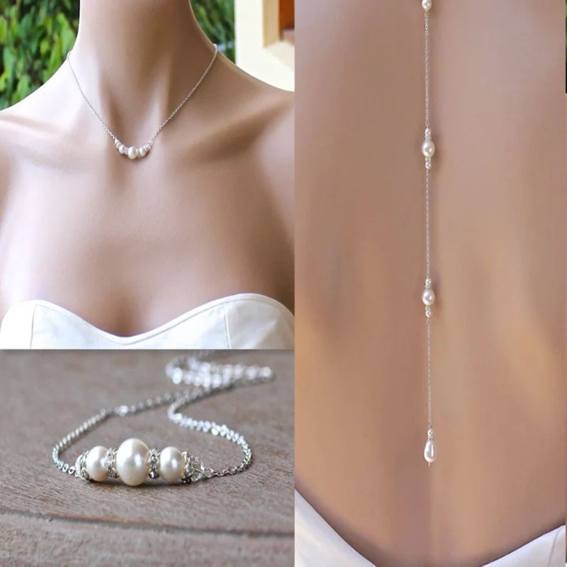 Europe And The United States AliExpress Sexy Bikini Pearl Diamond Ring Pendant Back Chain Imitation Pearl Tassel Body Chain Beach Chain