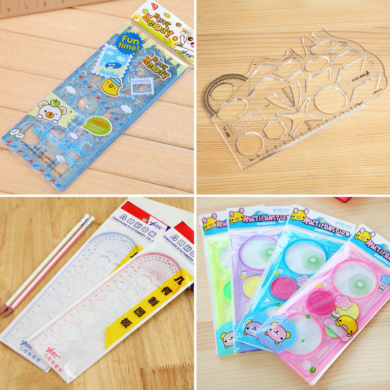 Multifunctional Frog Ruler Set, Flowery Scale, Geometric Drawing Student Office Stationery, Meter Stick, Function Template Ruler