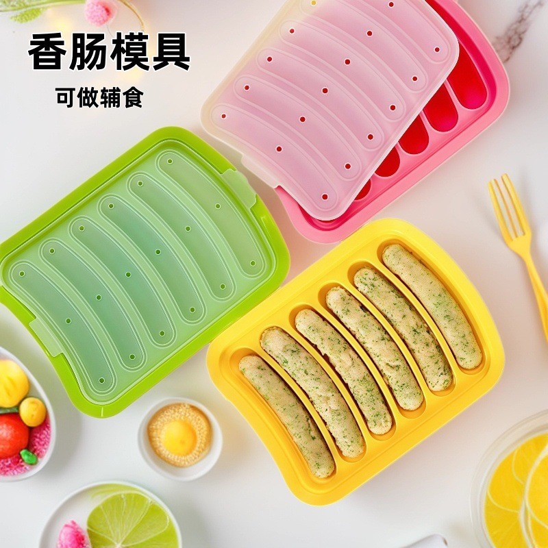 Silicone Sausage Mold Square Shape Baby Steamed Ham Food Supplement Box Food-Grade Silicone Sausage Mold Wholesale in Stock
