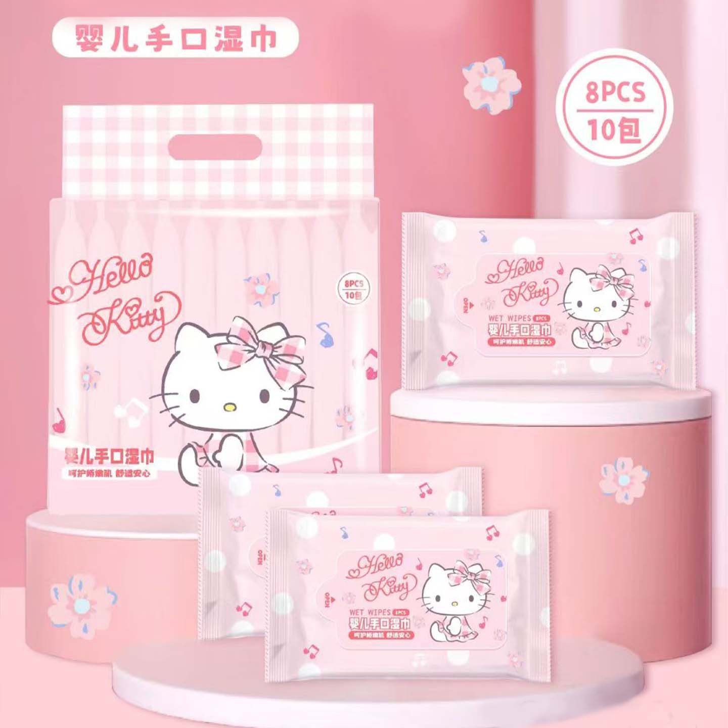 Sanrio Genuine Hello Kitty Wet Wipes Portable Bag for Hand and Mouth Special Thickeneded Skin-Friendly Hand and Mouth Wipes Cute