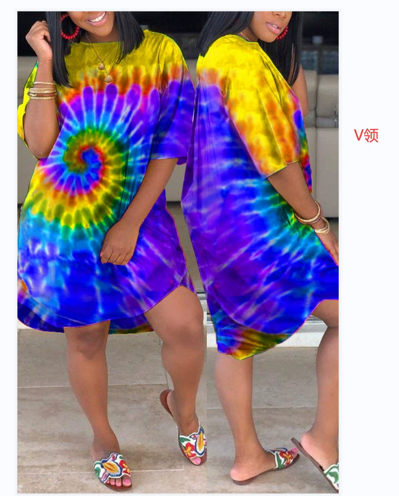 Модная юбка-платье 3D, свободный крой, европейский стиль, V-образный вырез, интернет-образ, большой размер