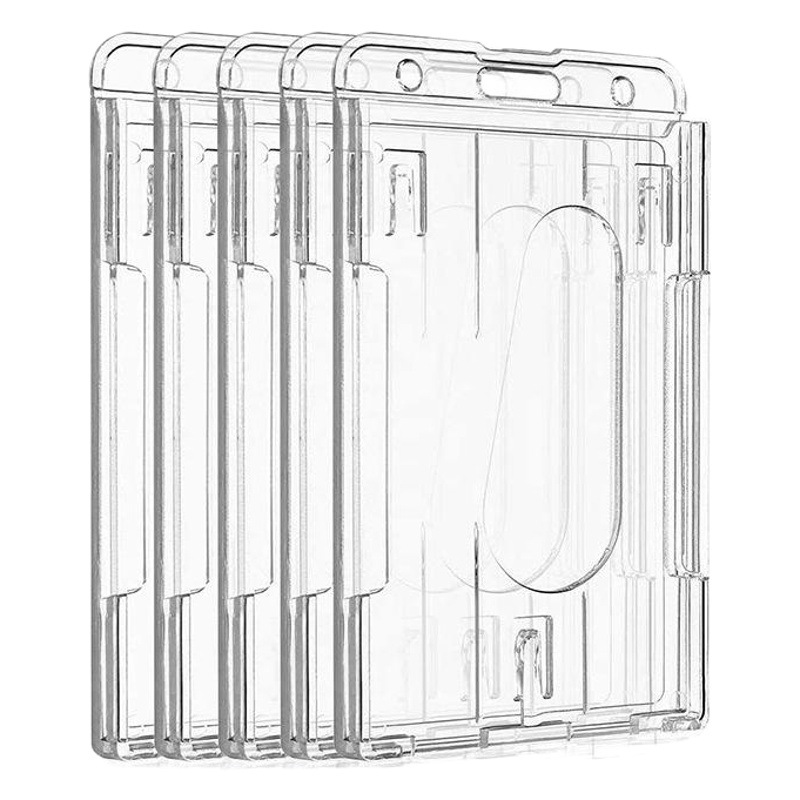 Tarjeta doble con el pulgar ranura titular de la tarjeta PC plástico transparente esmerilado ABS titular de la tarjeta de identificación PS insignia titular de la tarjeta de identificación