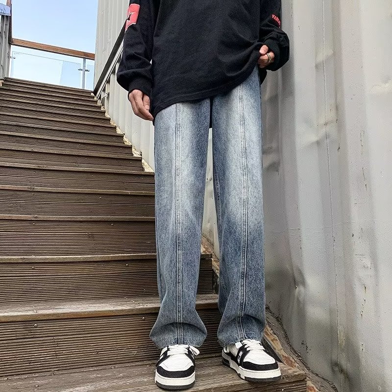 2024 hombres de moda otoño e invierno pantalones sueltos de otoño simples y versátiles tendencia coreana retro pantalones vaqueros de trapeador de pierna ancha control