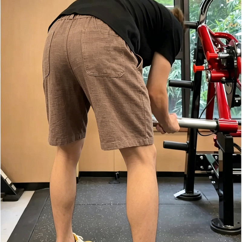 Coffee-Colored Vintage Old Money Style Linen Suit Shorts for Men, Summer Thin Cool-Feel Casual Sports Shorts