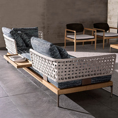 Outdoor rattan sofa set terrace outdoor courtyard open-air garden villa sun protection waterproof coffee table teak furniture