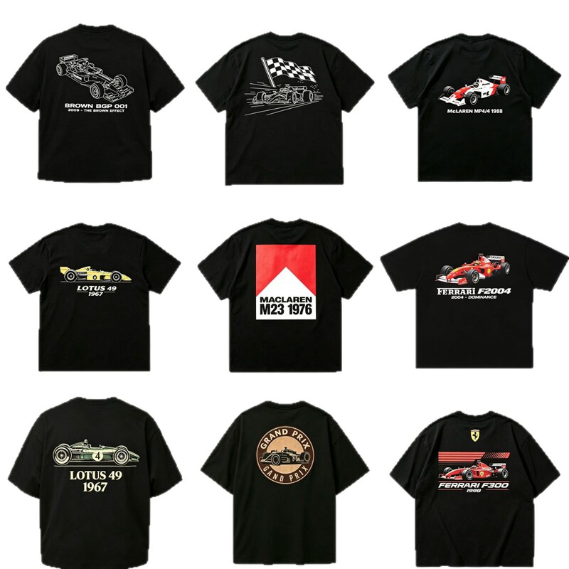 Cross-Border Hot-Selling F1 Ferrari Printed Cotton Round-Neck Short-Sleeved T-Shirt Couple Style Tops Factory Direct Sales and Customization