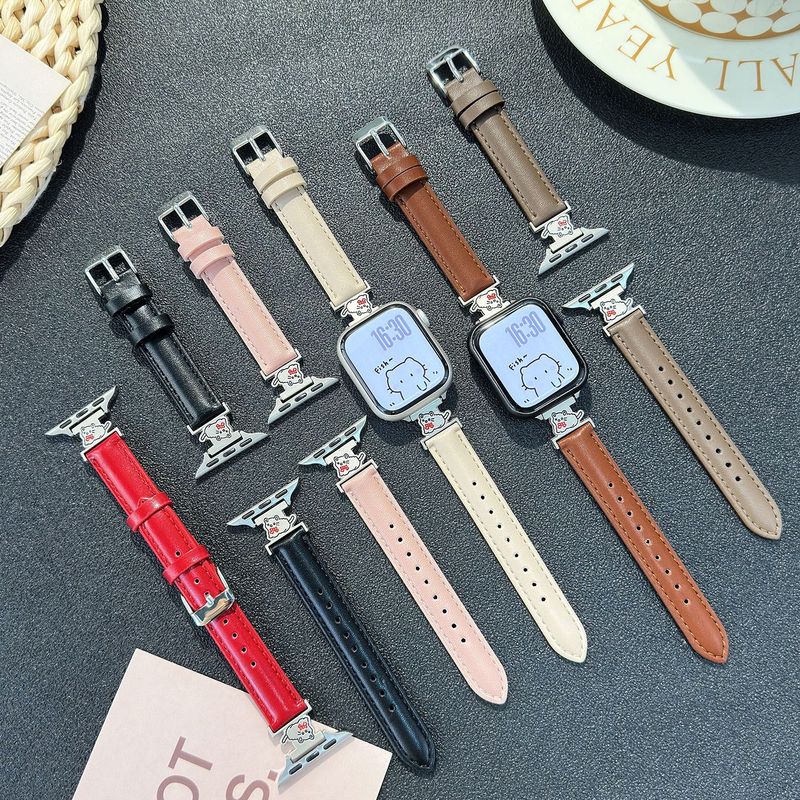 适用苹果表带AppleWatch1-11代/Ultra3/SE爱心小猫皮质手表带|undefined