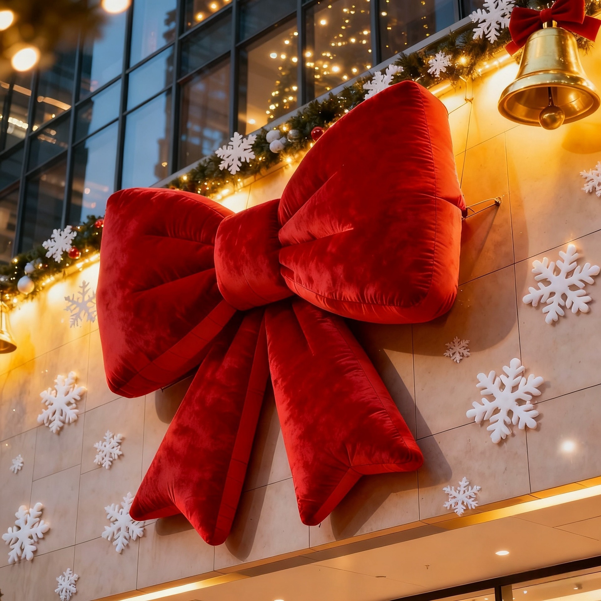 圣诞节充气苹果蝴蝶结气模悬挂发光装饰节日氛围商场户外中庭门头