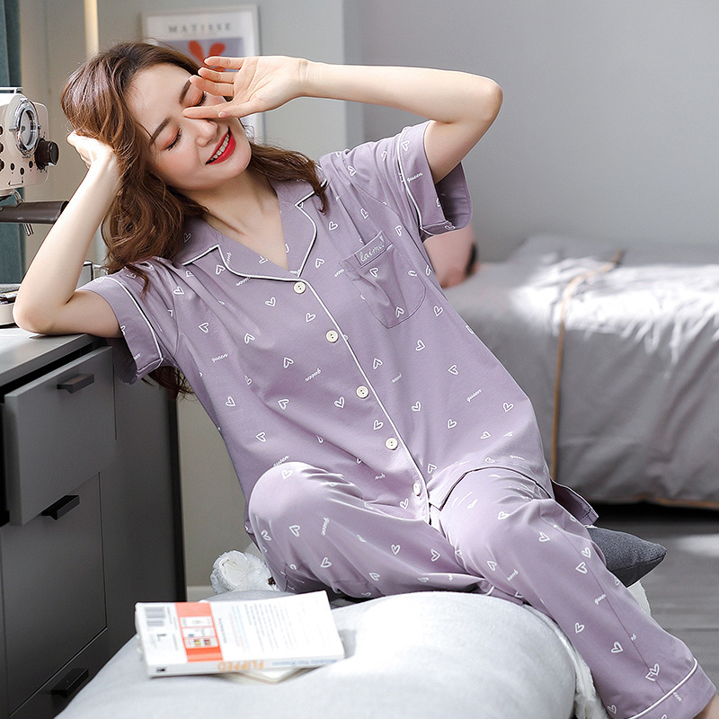 Pijamas de verano para mujer 100% pantalones de manga corta de algodón ropa para el hogar verano para mujer talla grande más delgada primavera y verano traje de dos piezas