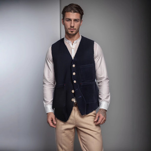 2024 Cross-border Men's Autumn and Winter Corduroy Vest Pocket Stitching Design Sense Coat Solid Color Single-breasted Vest